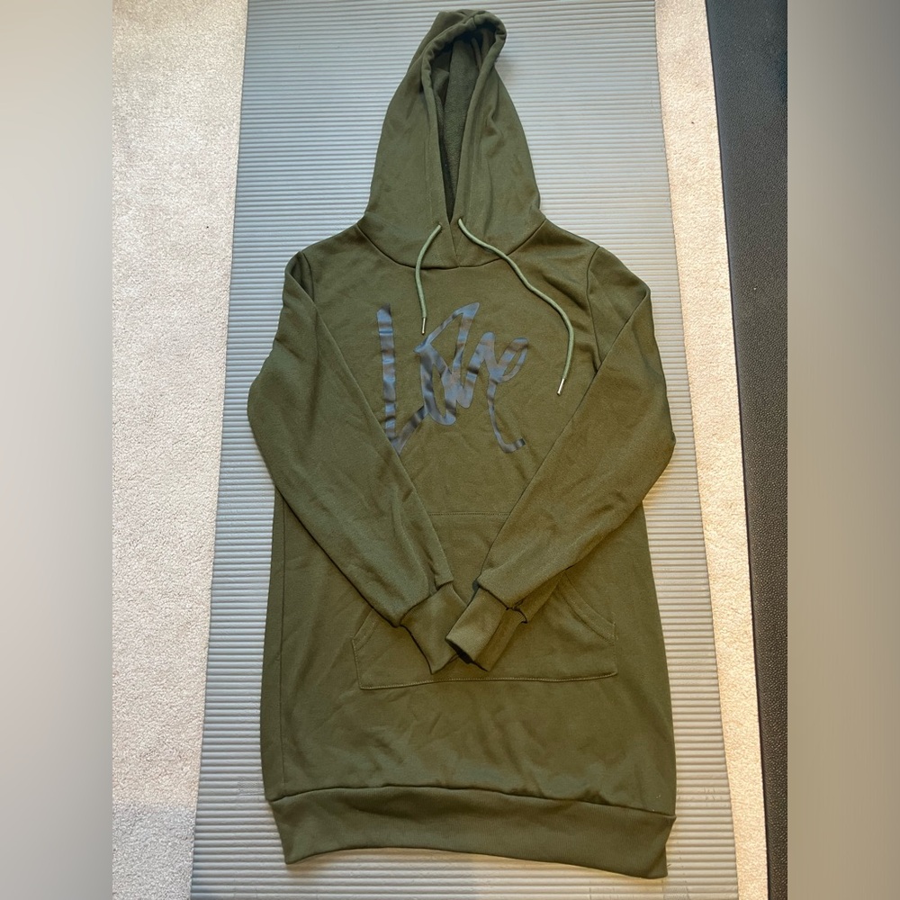 "Love" Sweater dress hoodie, army green, size S